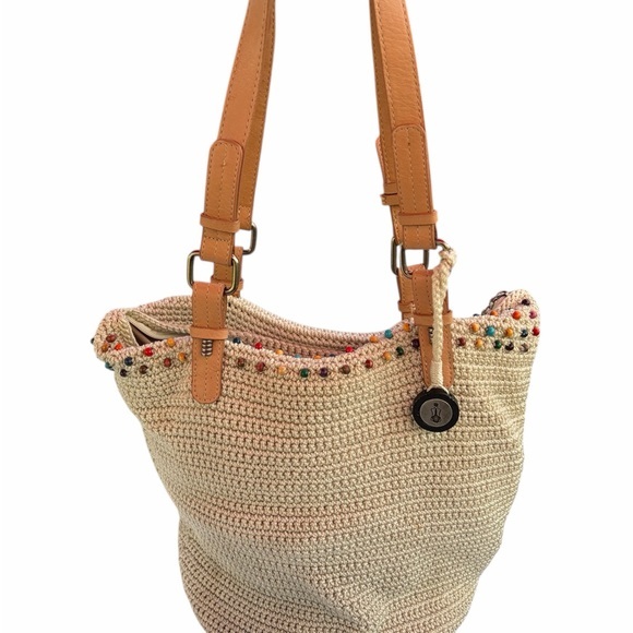 The Sak Handbags - The Sak Tan Crochet Shoulder Bag with Colorful Accents